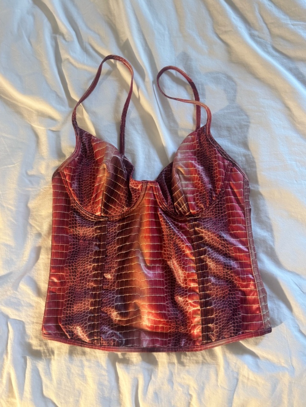 Faux leather snakeskin red corset top
